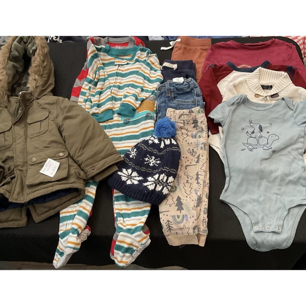 Mixed Brands Outfit Lot Kids 2T/24m Jacket Hat Jeans Winter 12pc Pajamas